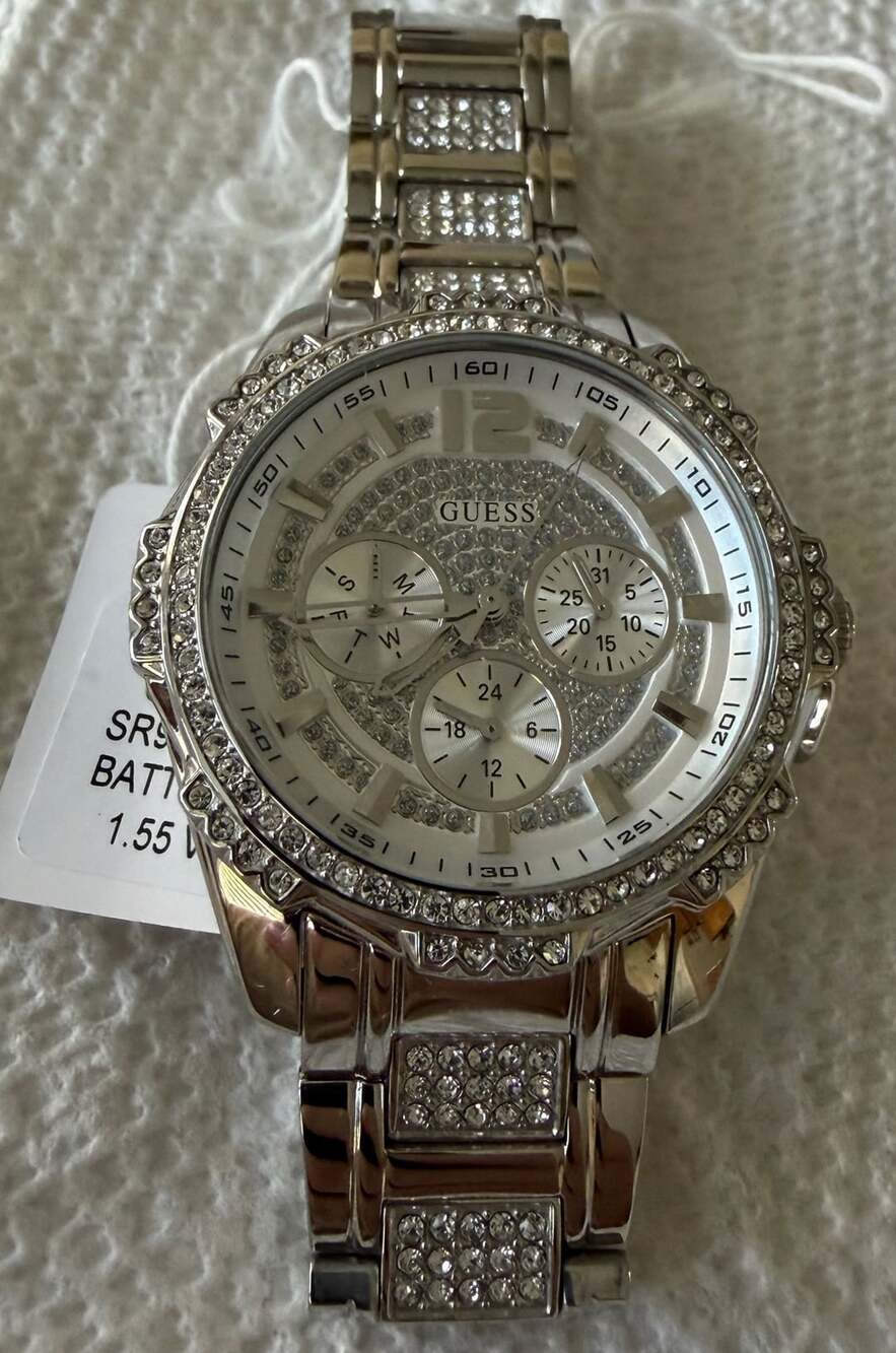 Guess W0286L1 Stainless Steel Crystal Pave Multi-Function Watch Silver